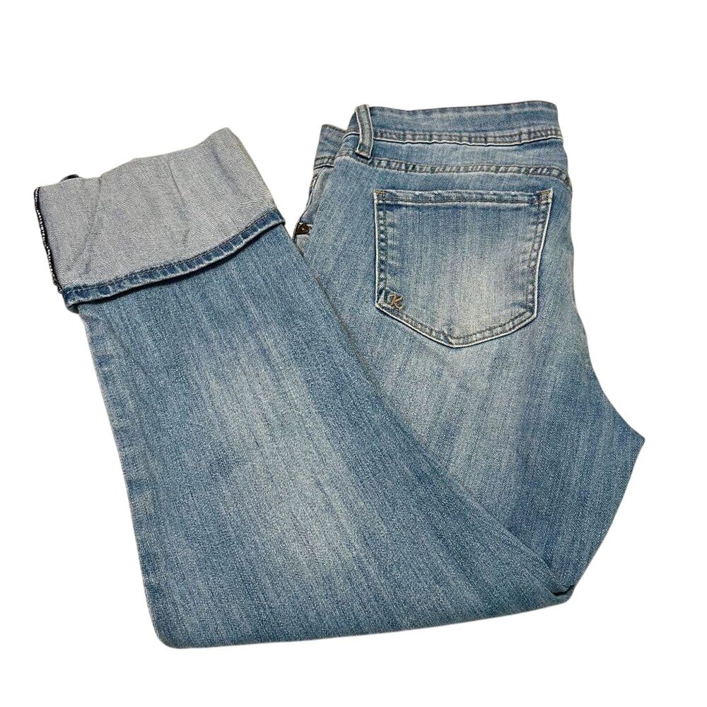 Kut From the Kloth jeans Cameron straight leg distressed cuffed denim crop  Sz 6